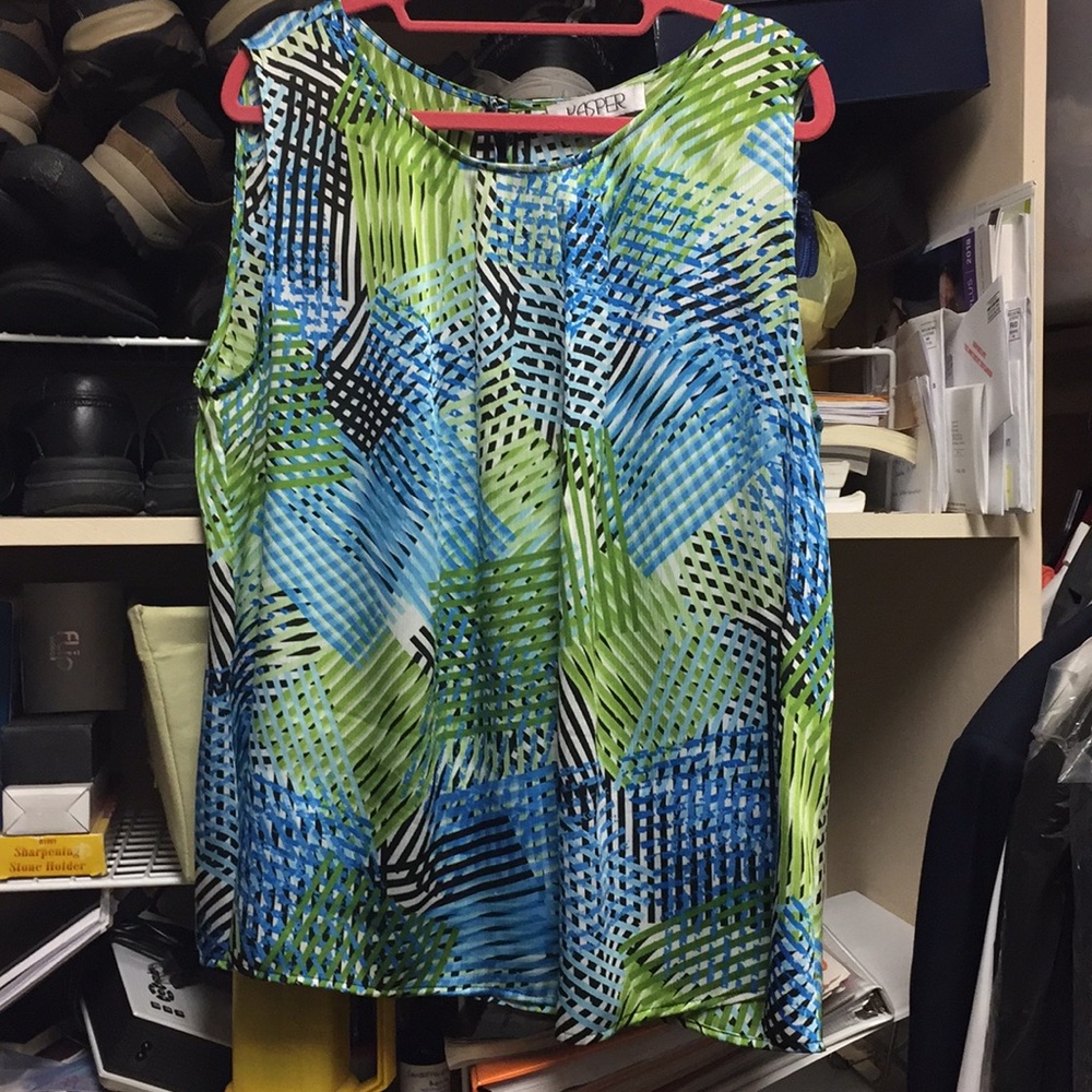 Flowy, Tank - blue, white, Black, & green pattern